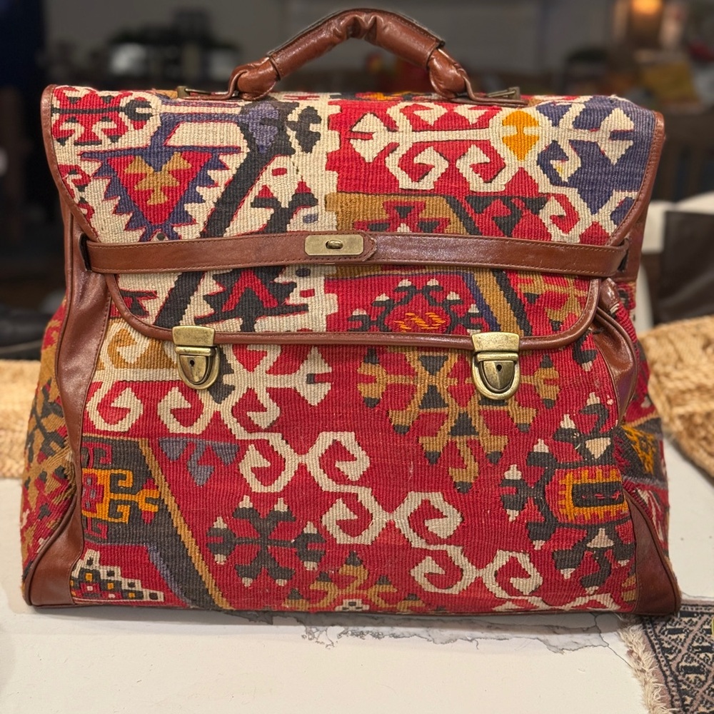 Vintage Istanbul BAZAAR 69 Travel Bag with Leather wool  brass very large